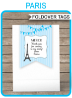 Blue Paris Theme Favor Tag Toppers Template | Paris Birthday Party | Thank You Tags | DIY Editable & Printable Template | Instant Download via simonemadeit.com