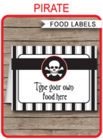 Printable Pirate Food Labels | Food Buffet Tags | Tent Cards | Place Cards | Pirate Theme Birthday Party Decorations | DIY Editable Template | Instant Download via simonemadeit.com