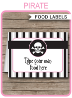 Printable Pink Pirate Theme Food Labels | Food Buffet Tags | Tent Cards | Place Cards | Girl Pirate Birthday Party Decorations | DIY Editable Template | Instant Download via simonemadeit.com