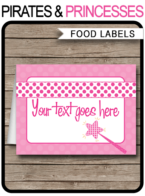 Pirate and Princess Food Labels | Food Buffet Tags | Tent Cards | Place Cards | Pirate & Princess Theme Birthday Party | Editable DIY Template | Instant Download via SIMONEmadeit.com