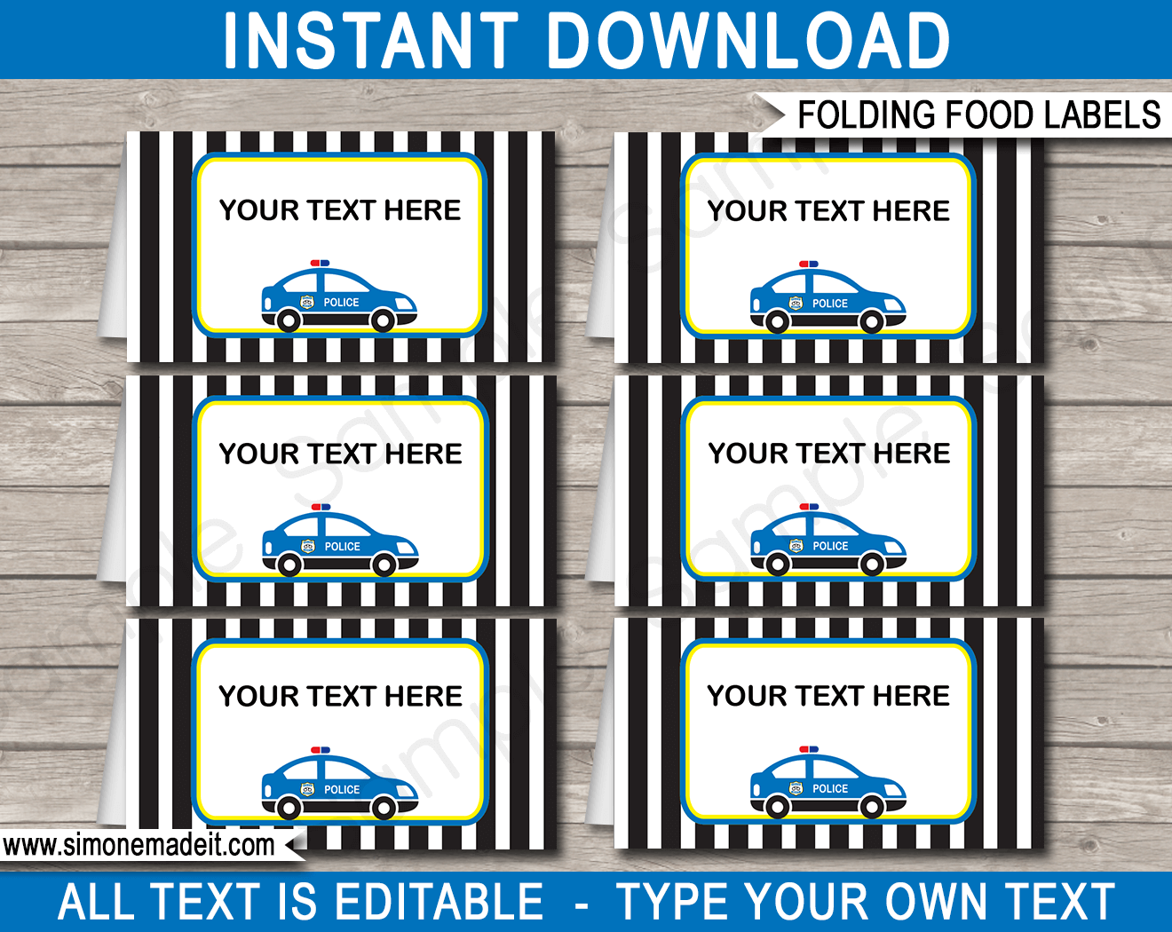 Police Party Food Labels | Food Buffet Tags | Place Cards | Police Theme Birthday Party | Editable DIY Template | Instant Download via SIMONEmadeit.com