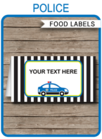 Police Party Food Labels | Food Buffet Tags | Place Cards | Police Theme Birthday Party | Editable DIY Template | Instant Download via SIMONEmadeit.com