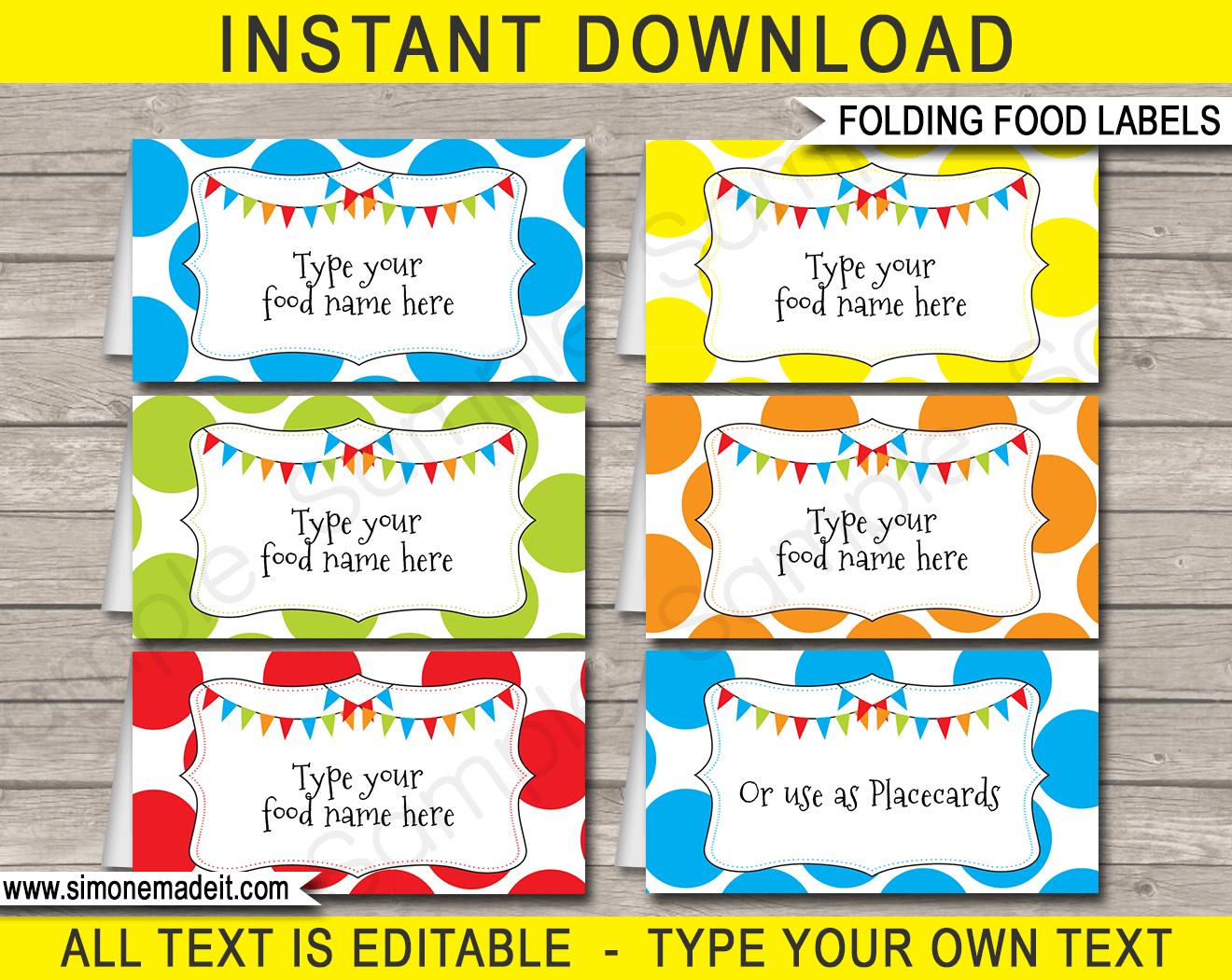 Polkadot Food Labels | Food Buffet Tags | Place Cards | Polkadot Theme Birthday Party | Editable & Printable DIY Template | Instant Download via SIMONEmadeit.com