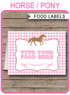 Horse Party Food Labels | Tent Cards | Food Buffet Tags | Place Cards | Pony or Horse Theme Birthday Party | Editable & Printable DIY Template | Instant Download via SIMONEmadeit.com