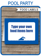 Pool Party Food Labels template