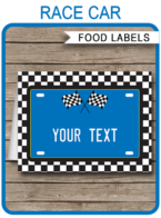 Race Car Party Food Labels template – blue