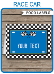 Blue Race Car Theme Food Labels | Food Buffet Tags | Place Cards | Race Car Birthday Party | Editable DIY Template | Instant Download via SIMONEmadeit.com