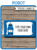 Robot Party Food Labels template