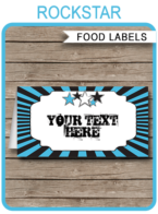 Boy Rock Star Party Food Labels | Food Buffet Tags | Place Cards | Rockstar Theme Birthday Party | Editable DIY Template | Instant Download via SIMONEmadeit.com