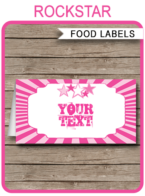 Pink Rockstar Party Food Labels | Food Buffet Tags | Place Cards | Rock Star Theme Birthday Party | Editable DIY Template | Instant Download via SIMONEmadeit.com