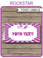 Purple Rock Star Party Food Labels | Food Buffet Tags | Place Cards | Rockstar Theme Birthday Party | Editable DIY Template | Instant Download via SIMONEmadeit.com