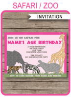 Safari Party Invitations Template- pink