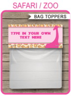 Safari Party Favor Bag Toppers template – pink