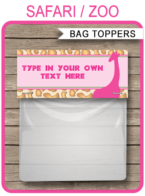 Safari Party Favor Bag Toppers template – pink