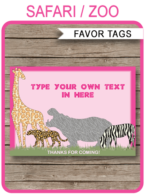 Pink Safari Birthday Party Favor Tags | Thank You Tags | Animal Safari, Jungle, Zoo Editable Template