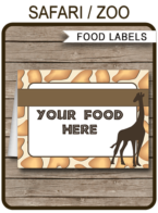 Safari Party Food Labels template
