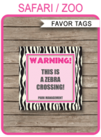 Pink Girls Safari Theme Printable Tags | DIY Editable Template | Jungle or Zoo or Animal Safari Party Decorations | Instant Download via simonemadeit.com