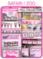 Printable Pink Safari Birthday Party Printables, Invitations, Decorations Templates | Zoo, Jungle, Animal Safari Theme | DIY Editable Text | INSTANT DOWNLOADS $12.50 via SIMONEmadeit.com
