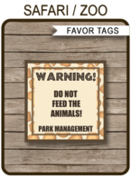 Safari or Zoo Party Tags template