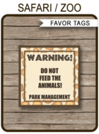 Safari or Zoo Party Tags template