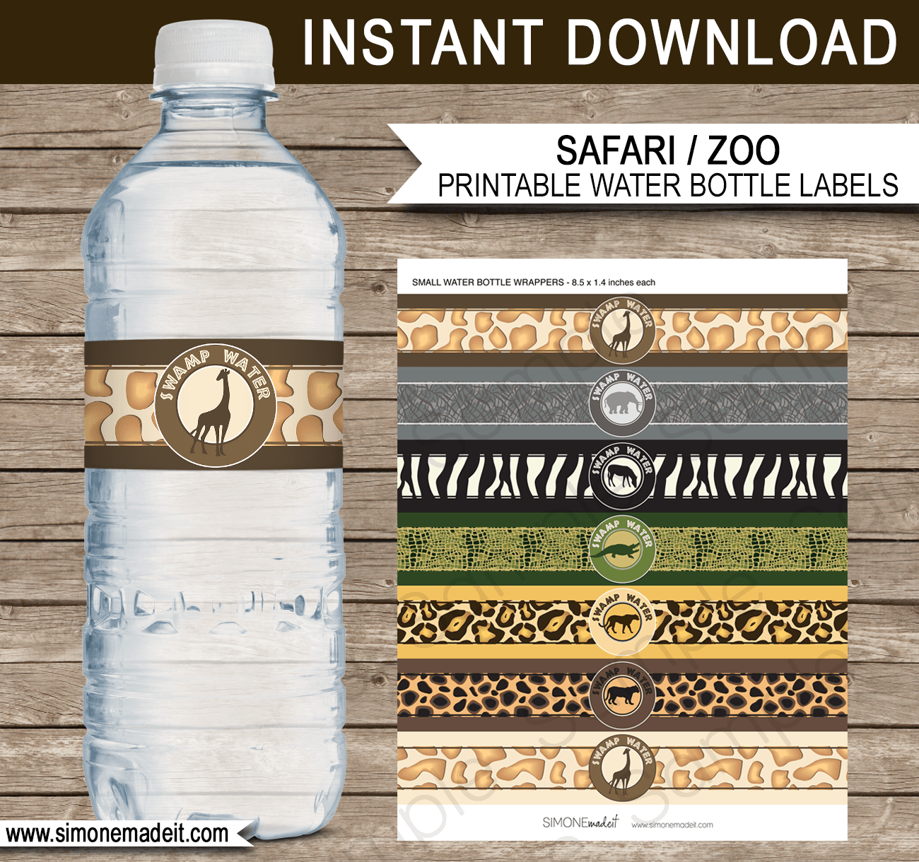 Safari Party Water Bottle Labels or Wrapper | DIY Printable Template | INSTANT DOWNLOAD via simonemadeit.com