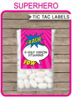 Printable Supergirl Tic Tac Labels Template | Superhero Birthday Party Favors | Superpower Pills | DIY Editable Text | Instant Download via SIMONEmadeit.com