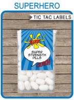 Superhero Tic Tac Labels