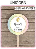 Printable Unicorn Cupcake Toppers Template | 2 inch | Gift Tags | DIY Editable Text | INSTANT DOWNLOAD via simonemadeit.com