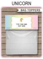Unicorn Favor Bag Toppers template