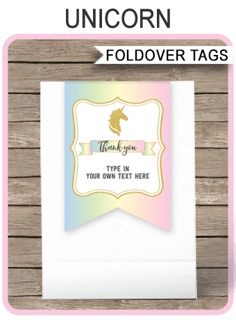 Unicorn Favor Tag Toppers Unicorn Theme Thank You Tags