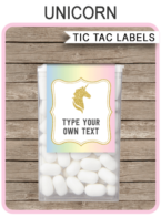 Unicorn Tic Tac Labels