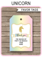 Unicorn Favor Tags | Unicorn Theme Birthday Party Favor Tags | DIY Editable & Printable Template | Instant Download via simonemadeit.com