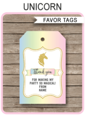 Unicorn Favor Tags | Unicorn Theme Birthday Party Favor Tags | DIY Editable & Printable Template | Instant Download via simonemadeit.com