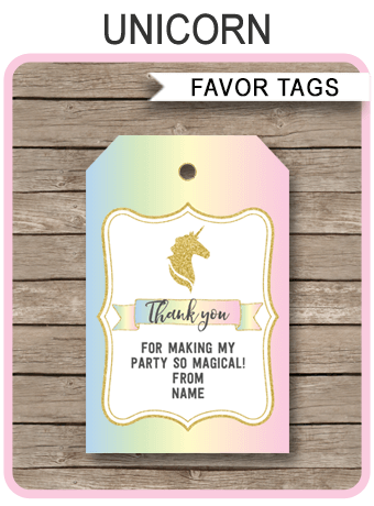 unicorn favor tags template printable birthday party thank you tags