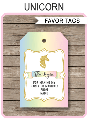 Unicorn Favor Tags Template Unicorn Theme Thank You Tags