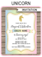 Unicorn Party Invitations template
