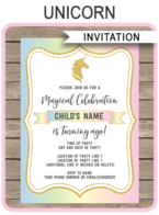 Unicorn Party Invitations template