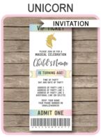 Unicorn Party Ticket Invitations template