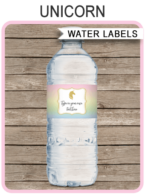 Unicorn Water Bottle Labels template