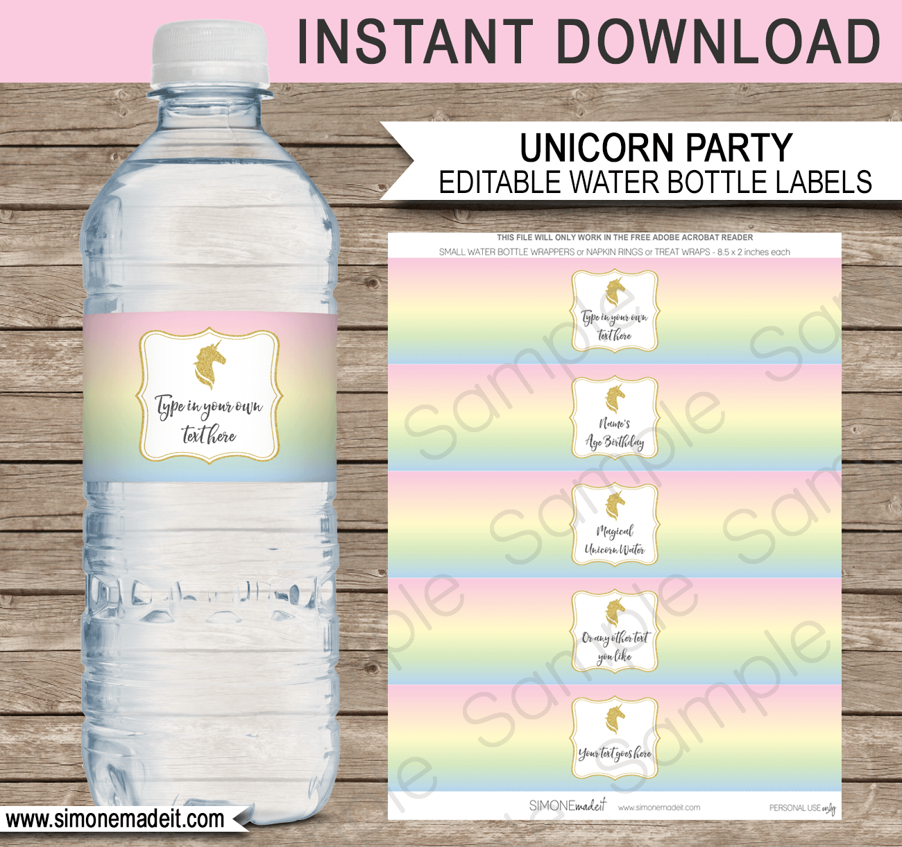 unicorn water bottle labels unicorn theme birthday party