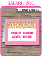 Pink Safari Birthday Party Food Labels | Food Buffet Tags | Place Cards | Animal Safari, Zoo, Jungle Theme | Editable DIY Template | Instant Download via SIMONEmadeit.com