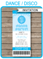 Dance Party Ticket Invitations Template – blue