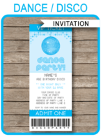 Blue Dance Theme Party Ticket Invitations for kids | Disco Birthday Party Theme | Editable DIY Printable Template | INSTANT DOWNLOAD $7.50 via SIMONEmadeit.com