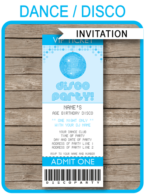 Disco Party Ticket Invitations Template – blue