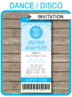 Disco Party Ticket Invitations Template – blue