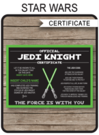 Star Wars Jedi Certificates template