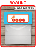 Bowling Party Favor Bag Toppers template – red/blue