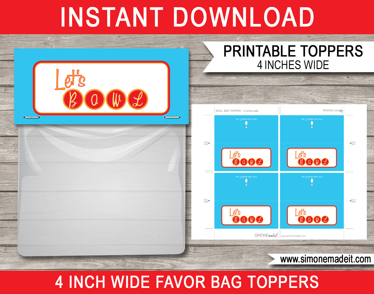 Bowling Party Favor Bag Toppers | Bowling Theme Birthday Party Favors | $3.00 INSTANT DOWNLOAD via SIMONEmadeit.com