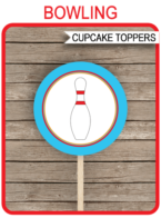 Bowling Party Cupcake Toppers Template – red/blue