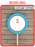 Bowling Party Cupcake Toppers Template – red/blue